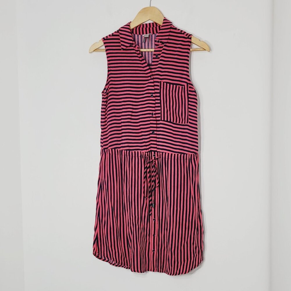 Dynamite Women's Pink & Black Striped Sleeveless Button Front Midi Dress Size S